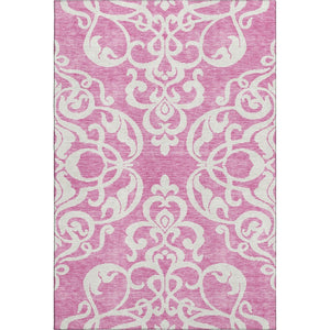 HomeRoots 10' x 14' Blush & Ivory Damask Area Rug - Washable, Stain-Resistant, UV-Protected for High-Traffic Areas 676908