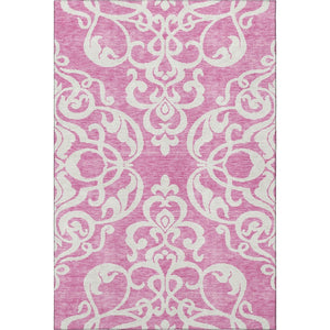 HomeRoots 10' x 14' Blush & Ivory Damask Area Rug - Washable, Stain-Resistant, UV-Protected for High-Traffic Areas 676908