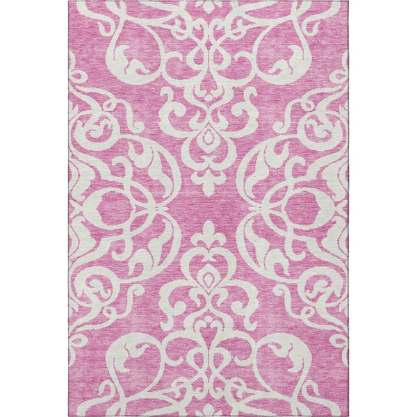 HomeRoots 10' x 14' Blush & Ivory Damask Area Rug - Washable, Stain-Resistant, UV-Protected for High-Traffic Areas 676908