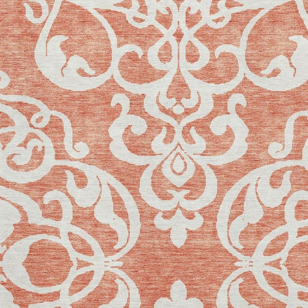 HomeRoots 5' X 8' Coral and Ivory Damask Area Rug - Washable, UV-Protected, Perfect for High-Traffic Spaces! 676910