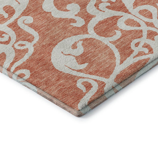 HomeRoots 8' X 10' Coral and Ivory Damask Area Rug - Durable, UV-Protected, Stain-Resistant for Stylish Spaces 676912