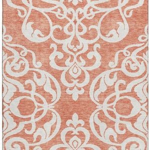HomeRoots 8' X 10' Coral and Ivory Damask Area Rug - Durable, UV-Protected, Stain-Resistant for Stylish Spaces 676912