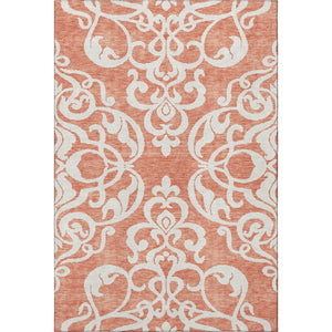 HomeRoots 8' X 10' Coral and Ivory Damask Area Rug - Durable, UV-Protected, Stain-Resistant for Stylish Spaces 676912