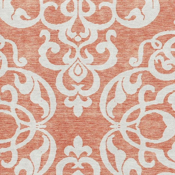 HomeRoots 9' X 12' Coral and Ivory Damask Area Rug - Washable, UV Protected, Perfect for Busy Homes & Kids 676913