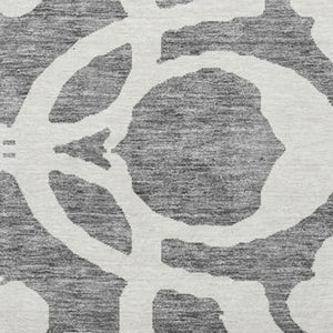 HomeRoots 8' Gray and Ivory Damask Washable Round Rug - Durable, UV Protected, and Perfect for Busy Homes! 676917
