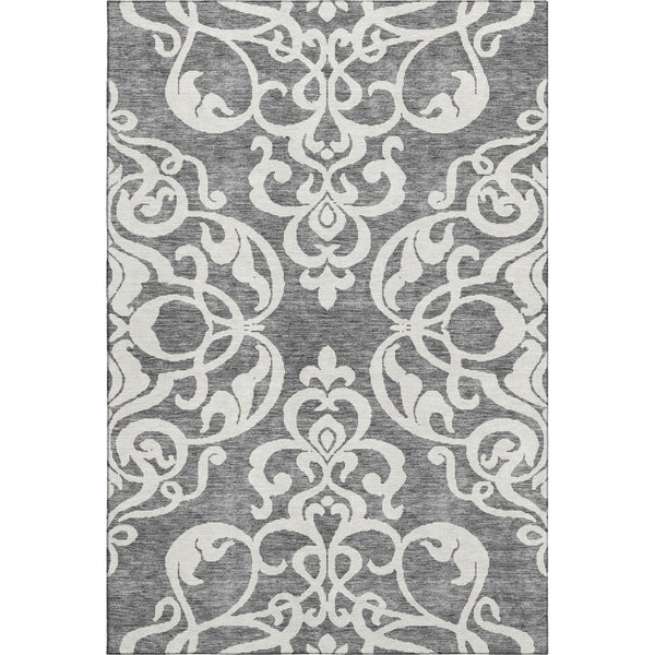 HomeRoots 8' X 10' Gray Damask Area Rug - Stylish, Washable, UV Protected & Perfect for High-Traffic Homes 676918