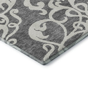 HomeRoots 8' X 10' Gray Damask Area Rug - Stylish, Washable, UV Protected & Perfect for High-Traffic Homes 676918