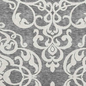 HomeRoots 8' X 10' Gray Damask Area Rug - Stylish, Washable, UV Protected & Perfect for High-Traffic Homes 676918