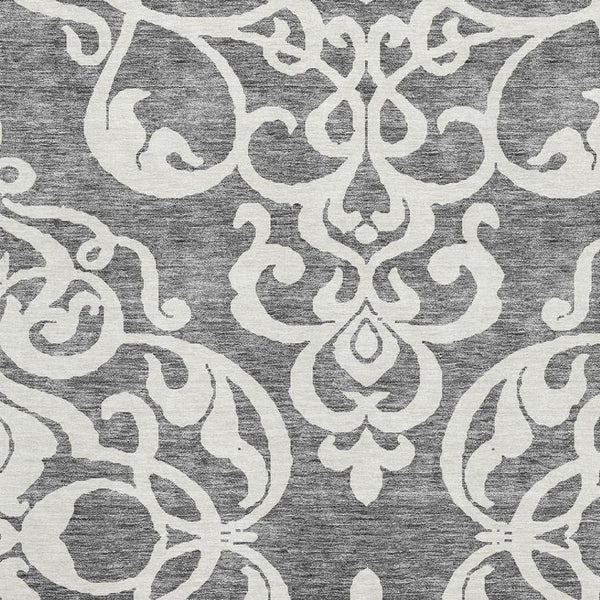 HomeRoots 8' X 10' Gray Damask Area Rug - Stylish, Washable, UV Protected & Perfect for High-Traffic Homes 676918