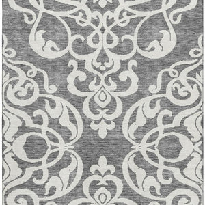HomeRoots 8' X 10' Gray Damask Area Rug - Stylish, Washable, UV Protected & Perfect for High-Traffic Homes 676918
