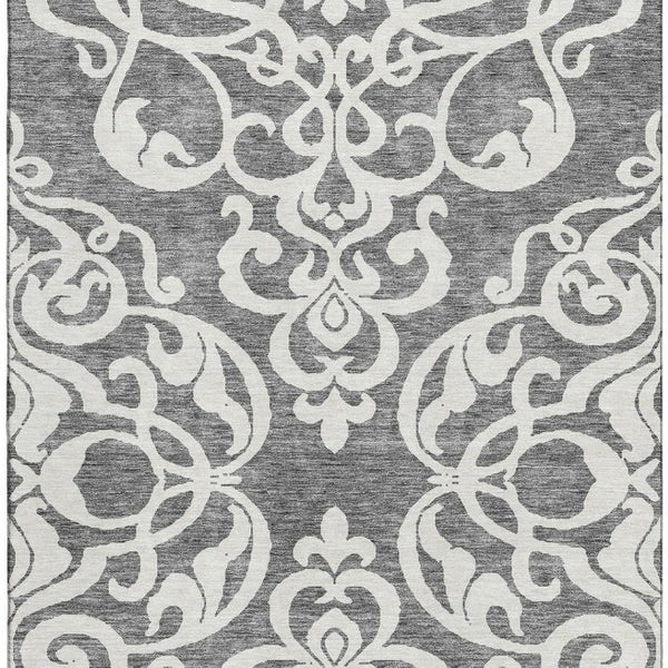 HomeRoots 8' X 10' Gray Damask Area Rug - Stylish, Washable, UV Protected & Perfect for High-Traffic Homes 676918
