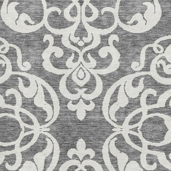 HomeRoots 9' X 12' Gray And Ivory Damask Washable Area Rug - Elegant, Durable, UV-Protected for High-Traffic Homes 676919