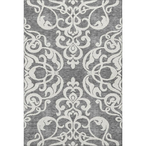 HomeRoots 10' X 14' Gray & Ivory Damask Area Rug - Elegant, Washable, UV Protected - Ideal for High-Traffic Spaces 676920