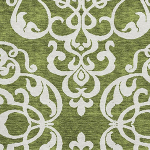 HomeRoots 5' X 8' Green And Ivory Damask Area Rug - Washable, UV Protected, Elegant for High-Traffic Spaces 676922