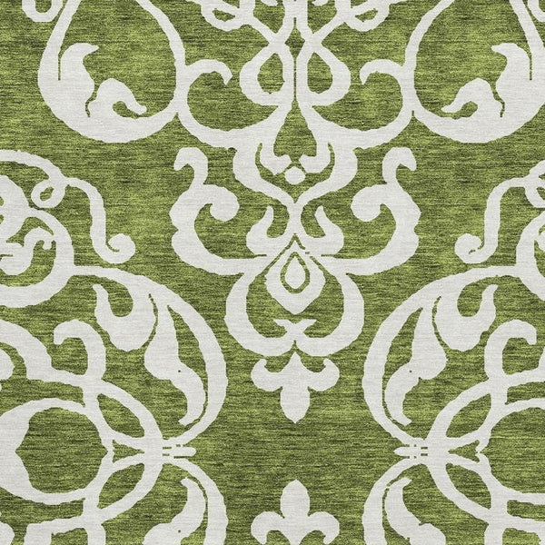 HomeRoots 5' X 8' Green And Ivory Damask Area Rug - Washable, UV Protected, Elegant for High-Traffic Spaces 676922