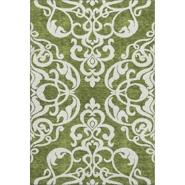 HomeRoots 8' X 10' Elegant Green and Ivory Damask Area Rug - Washable, UV Protected, Durable for Busy Homes 676924