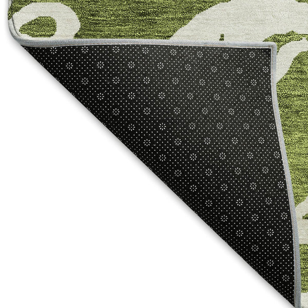 HomeRoots 8' X 10' Elegant Green and Ivory Damask Area Rug - Washable, UV Protected, Durable for Busy Homes 676924