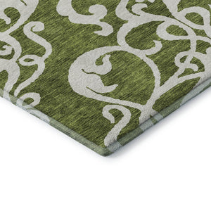 HomeRoots 8' X 10' Elegant Green and Ivory Damask Area Rug - Washable, UV Protected, Durable for Busy Homes 676924