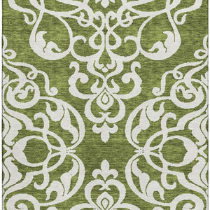 HomeRoots 8' X 10' Elegant Green and Ivory Damask Area Rug - Washable, UV Protected, Durable for Busy Homes 676924