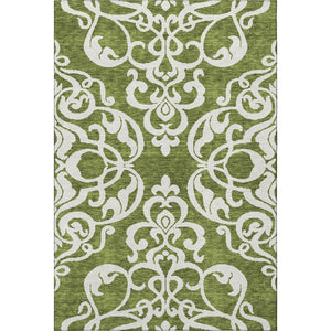 HomeRoots 8' X 10' Elegant Green and Ivory Damask Area Rug - Washable, UV Protected, Durable for Busy Homes 676924
