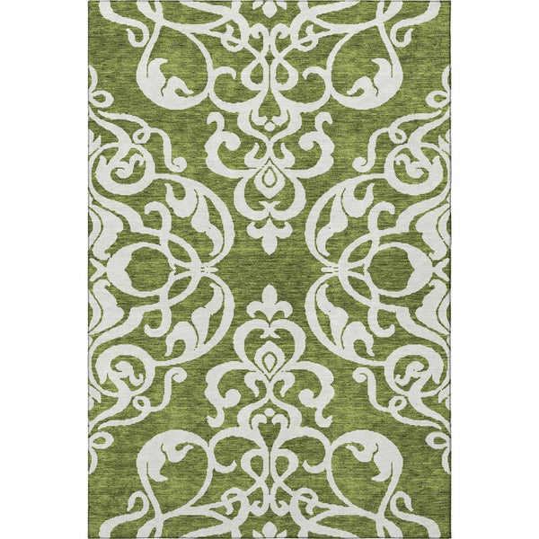 HomeRoots 8' X 10' Elegant Green and Ivory Damask Area Rug - Washable, UV Protected, Durable for Busy Homes 676924