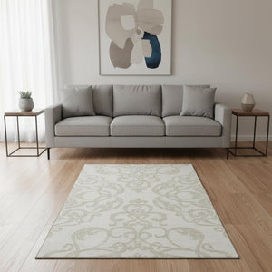 HomeRoots 5' X 8' Washable Ivory Beige Damask Area Rug – UV Protected, Stain Resistant, Durable & Stylish Decor 676928