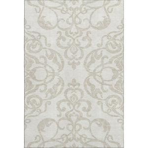 HomeRoots 5' X 8' Washable Ivory Beige Damask Area Rug – UV Protected, Stain Resistant, Durable & Stylish Decor 676928