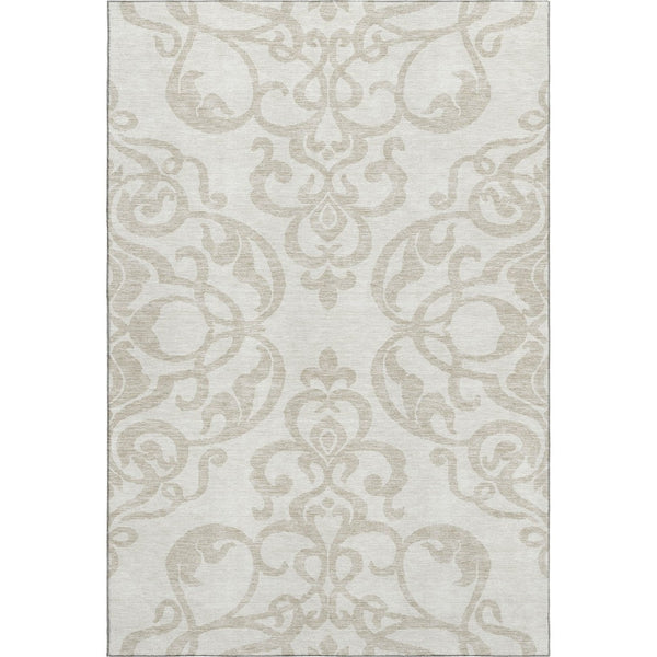 HomeRoots 5' X 8' Washable Ivory Beige Damask Area Rug – UV Protected, Stain Resistant, Durable & Stylish Decor 676928