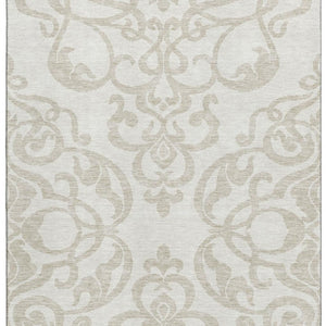 HomeRoots 5' X 8' Washable Ivory Beige Damask Area Rug – UV Protected, Stain Resistant, Durable & Stylish Decor 676928