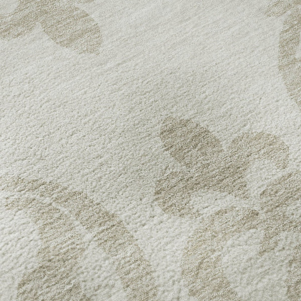 HomeRoots 8' Elegant Ivory and Beige Damask Washable Round Rug with UV Protection for Timeless Style 676929