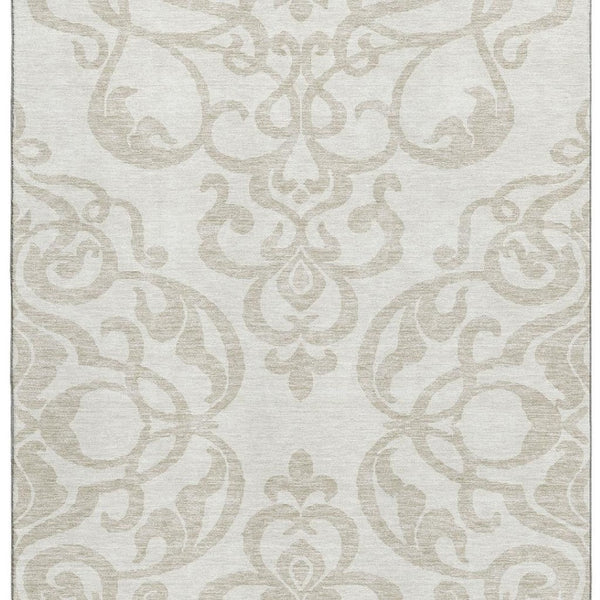 HomeRoots 9' X 12' Ivory and Beige Damask Area Rug - Washable, Stain Resistant, UV Protected for Lasting Elegance 676931