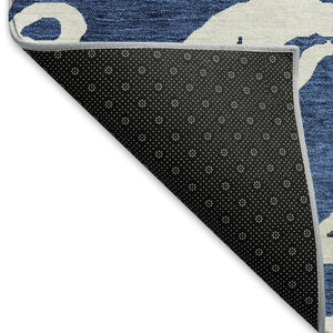HomeRoots 10' X 14' Navy Blue & Ivory Damask Area Rug - Washable, Stain Resistant, UV Protected for Durability 676938
