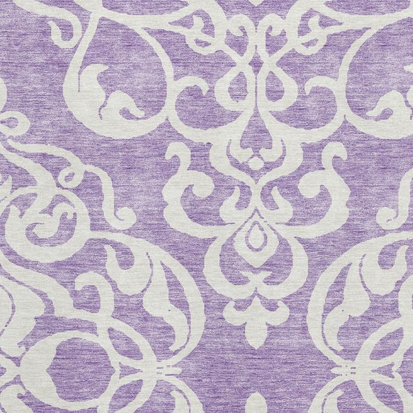 HomeRoots 5' X 8' Elegant Purple & Ivory Damask Washable Area Rug with UV Protection for Stylish Homes 676940