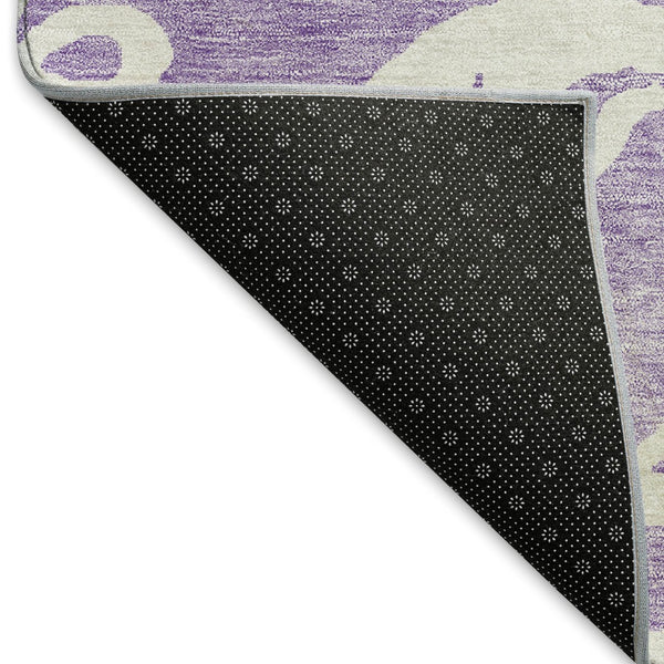 HomeRoots 8' Elegant Purple and Ivory Damask Round Rug – Washable, UV Protected, Durable for Any Space! 676941