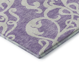 HomeRoots 8' Elegant Purple and Ivory Damask Round Rug – Washable, UV Protected, Durable for Any Space! 676941