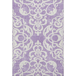 HomeRoots 8' X 10' Elegant Purple & Ivory Damask Washable Area Rug with UV Protection for Busy Homes 676942