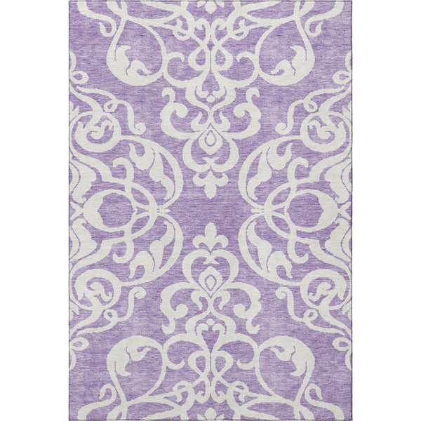 HomeRoots 8' X 10' Elegant Purple & Ivory Damask Washable Area Rug with UV Protection for Busy Homes 676942