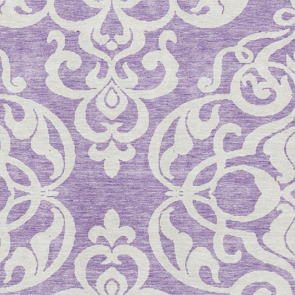HomeRoots 9' X 12' Elegant Purple and Ivory Damask Area Rug – Washable, UV Protected, Perfect for Busy Homes! 676943