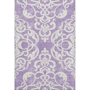 HomeRoots 10' X 14' Stylish Purple and Ivory Damask Washable Area Rug with UV Protection for Active Homes 676944