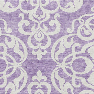 HomeRoots 10' X 14' Stylish Purple and Ivory Damask Washable Area Rug with UV Protection for Active Homes 676944