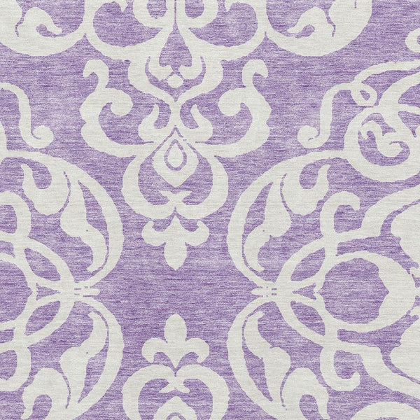 HomeRoots 10' X 14' Stylish Purple and Ivory Damask Washable Area Rug with UV Protection for Active Homes 676944