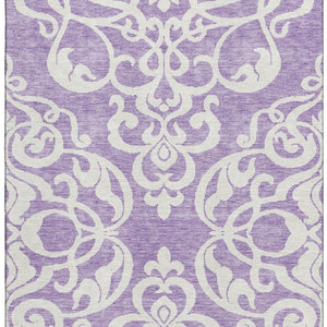 HomeRoots 10' X 14' Stylish Purple and Ivory Damask Washable Area Rug with UV Protection for Active Homes 676944