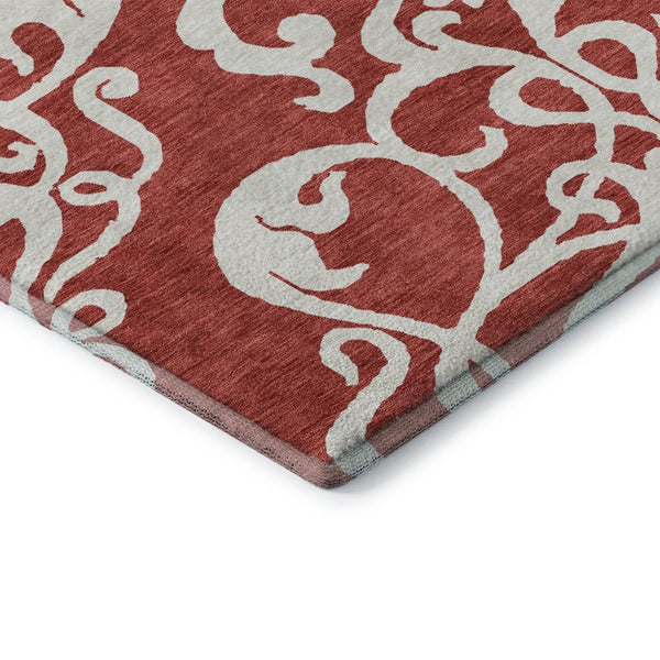 HomeRoots 8' X 10' Elegant Red and Ivory Damask Area Rug - Washable, UV Protected, Stain Resistant Beauty! 676948