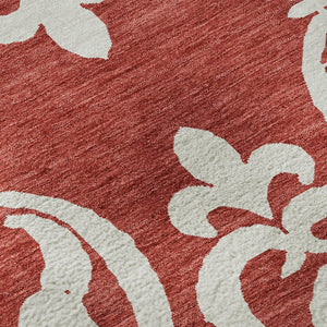 HomeRoots 8' X 10' Elegant Red and Ivory Damask Area Rug - Washable, UV Protected, Stain Resistant Beauty! 676948