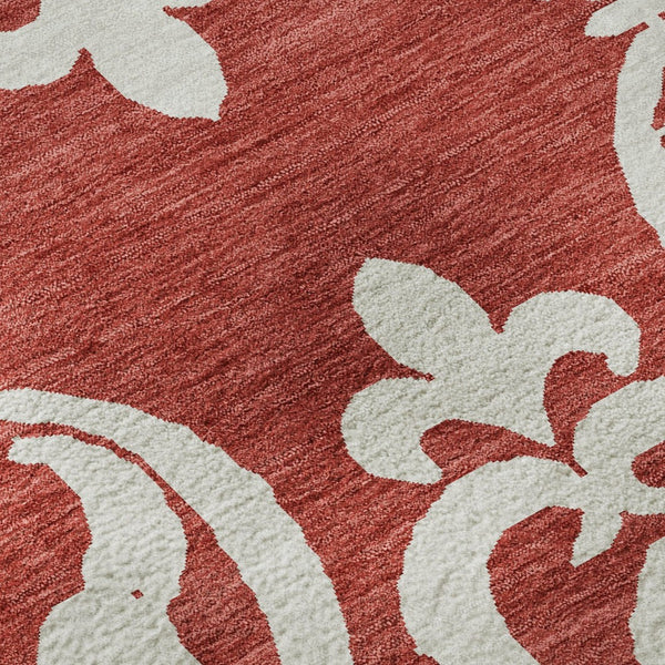 HomeRoots 8' X 10' Elegant Red and Ivory Damask Area Rug - Washable, UV Protected, Stain Resistant Beauty! 676948
