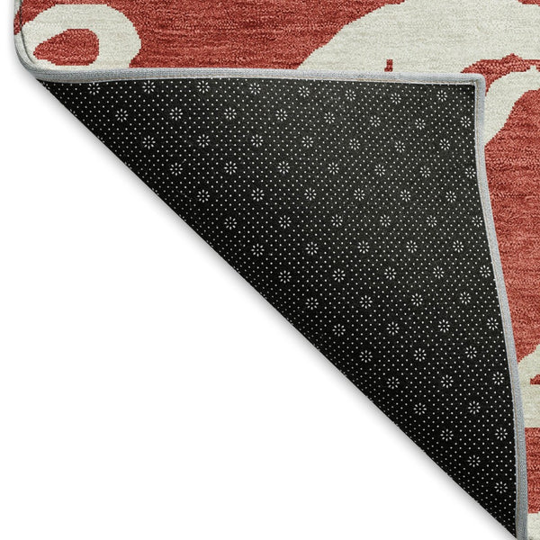 HomeRoots 10' Red and Ivory Damask Area Rug – Washable, Stain Resistant, UV Protected for High-Traffic Homes 676950