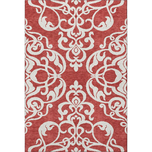 HomeRoots 10' Red and Ivory Damask Area Rug – Washable, Stain Resistant, UV Protected for High-Traffic Homes 676950