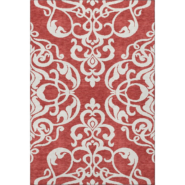 HomeRoots 10' Red and Ivory Damask Area Rug – Washable, Stain Resistant, UV Protected for High-Traffic Homes 676950