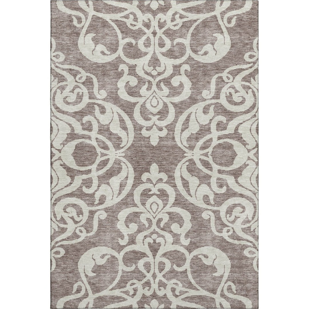 HomeRoots 5' X 8' Taupe and Ivory Damask Area Rug - Washable, UV Protected, Elegant Design for High-Traffic Spaces 676952