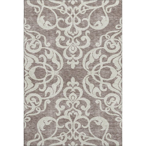 HomeRoots 5' X 8' Taupe and Ivory Damask Area Rug - Washable, UV Protected, Elegant Design for High-Traffic Spaces 676952